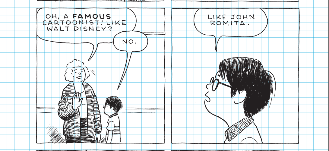 Two panels from The Loneliness of the Long Distance Cartoonist by Adrian Tomine